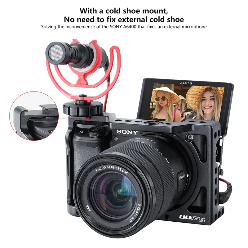 

Professional Camera Cage Rig Mount for Sony A6400 ,Aluminum Handheld Vlogging Housing Case Stabilizer w Cold Shoe Mount 1/4'' 3