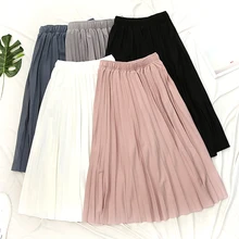 Новинка, весна-лето, Женская однотонная плиссированная юбка с завышенной талией, повседневные свободные юбки средней длины, юбки для студентов на каждый день