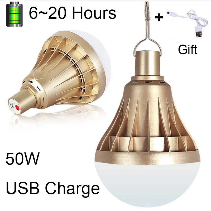 BEYLSION USB Rechargeable LED Bulb Portable Lighting 9W12W 20W 30W 50W 80W Dimmable LED Gold LED Lamp Outdoor Emergency Lighting - Цвет: 50W USB Charge