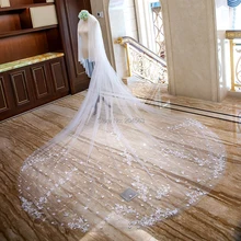 Двухслойная свадебная фата со звездами цветы Потрясающие Длинные Свадебные вуали с расческой AX2019