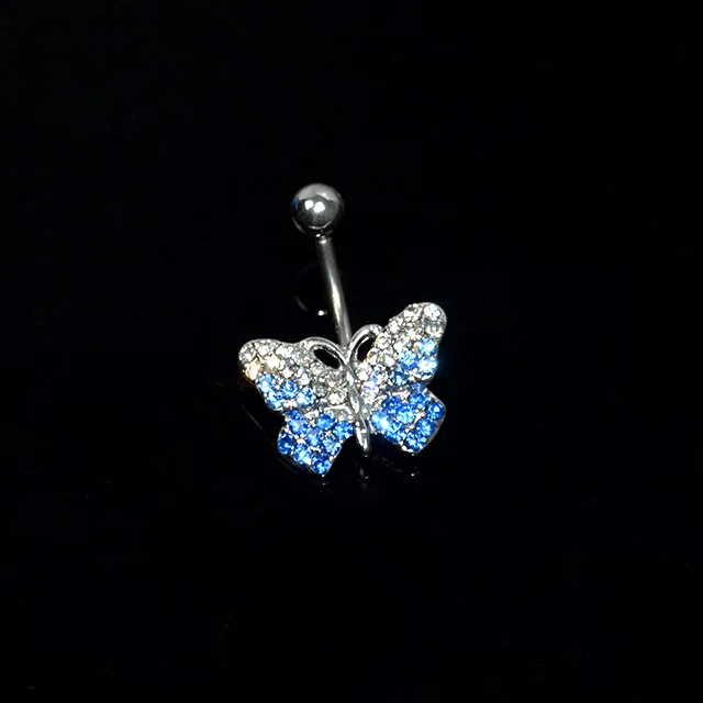 Blue Silver Color Crystal Butterfly Body Piercing Belly ...