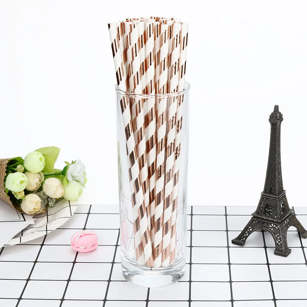 

25pcs Rose Gold Paper Straws Wedding Favors Star Drinking Straws Birthday Party Decoration Kids Party Supplies