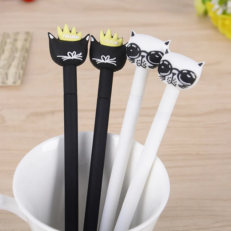 

2 Pcs/set Cute Cartoon Crown Glasses Cat Black and White Cat Animal Gel Pens Ink Pen School Office Stationery Supply Gift Pen