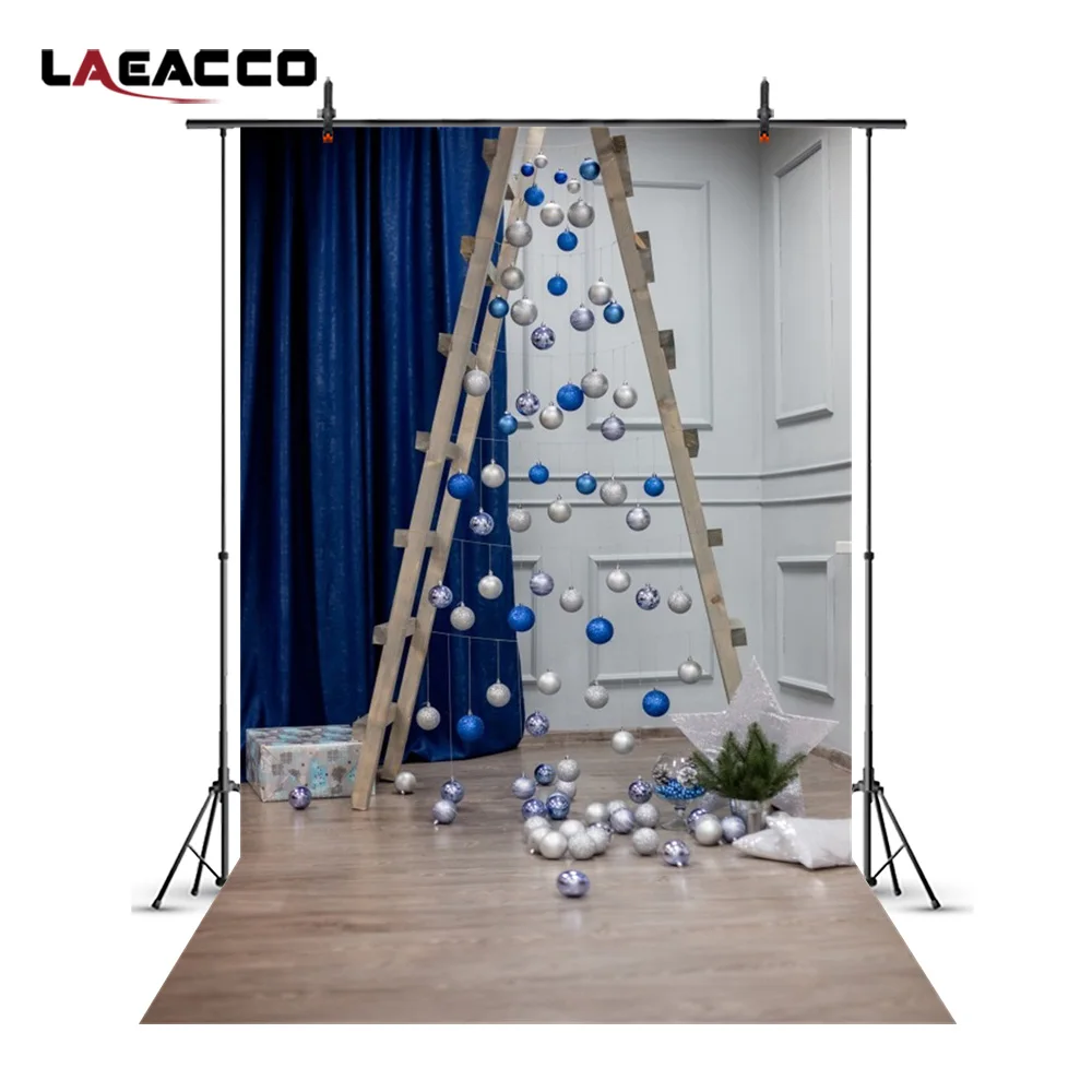 

Laeacco Ladder Balls Christmas Tree Baby Portrait Photography Backgrounds New Year Home Decoration Backdrops For Photo Studio