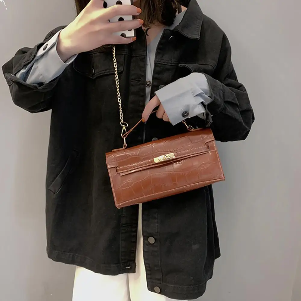 

Women Stone Pattern Crossbody Retro Lady Versatile Handbag Multi-functional Clutch Small Purse Solid Fashion Shoulder Bag Black