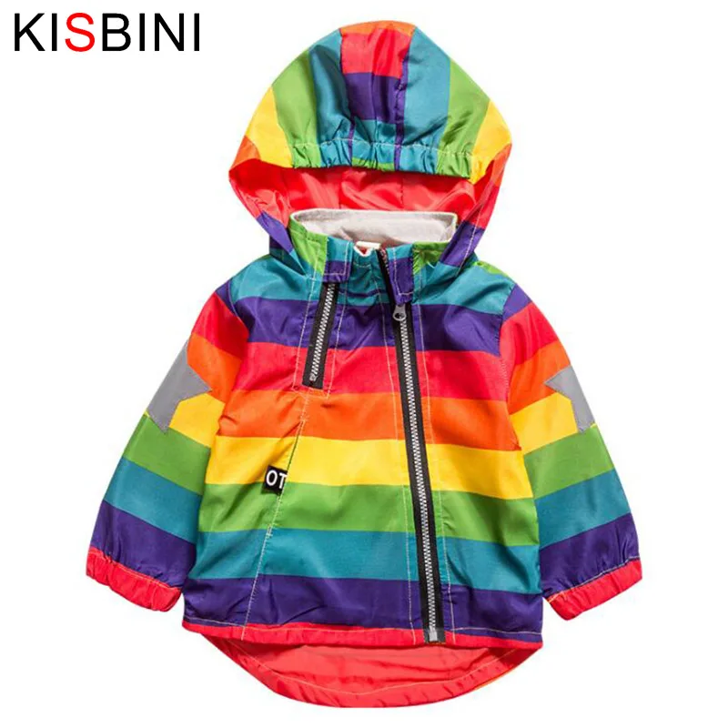 KISBINI New Boys Girl Jacket Children Rainbow Color Clothing Kids Hooded Coats font b Baby b