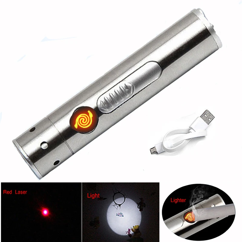 

LED Mini Flashlight Multi-function USB Rechargeable Flashlight With Cigarette Lighter Red Laser Pointer Infrared LED Lanterna