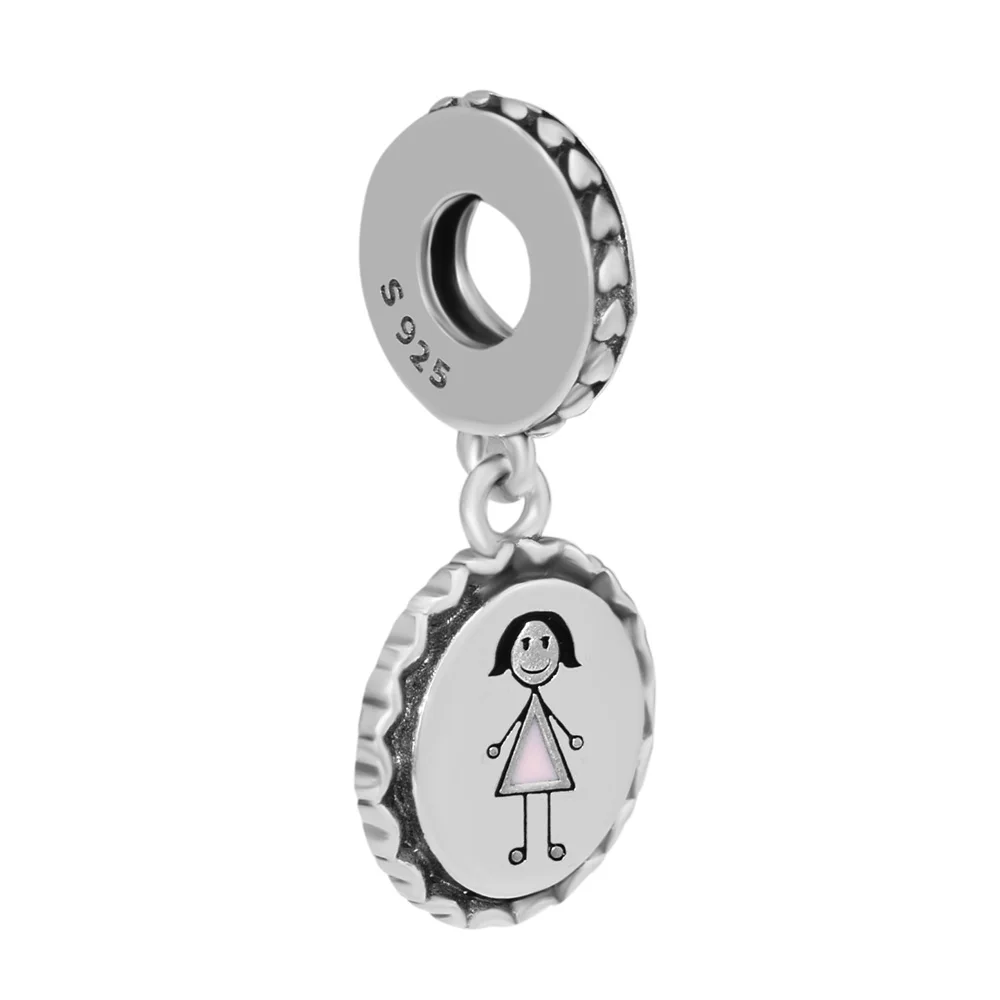 

100% 925 Sterling Silver Mom Stick Figure Dangle Charm With Mixed Enamel for Jewelry Making Fit Bracelets DIY YL785
