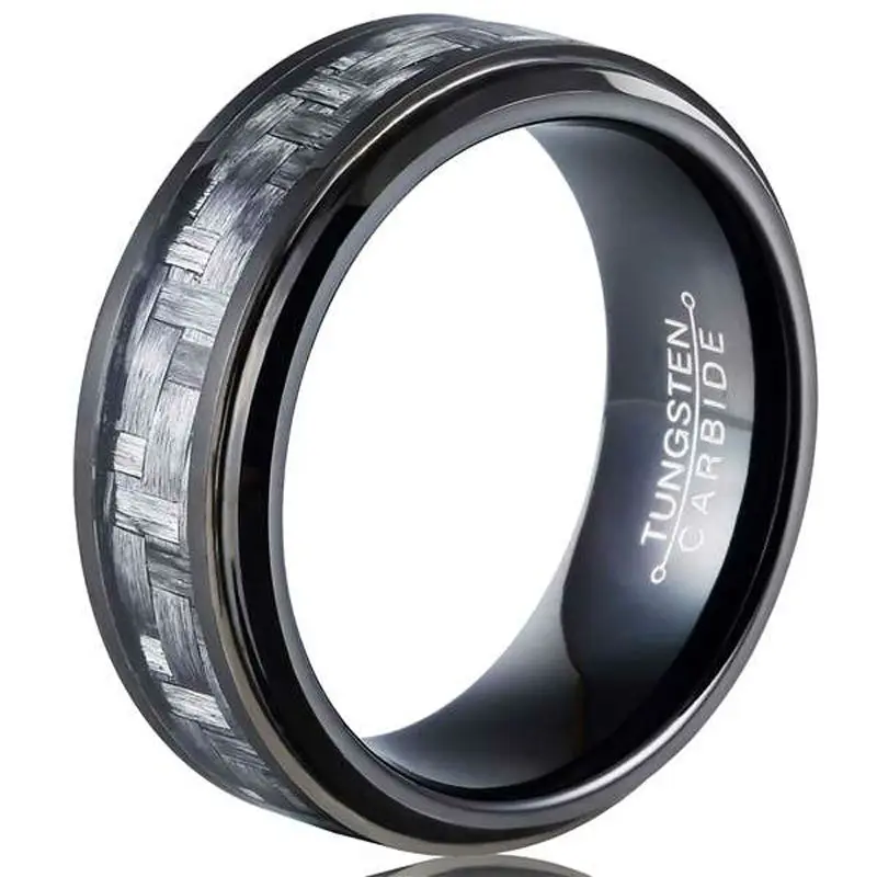 New Arrival Black Color 8mm Tungsten Carbide Rings for Man Inlay Carbon