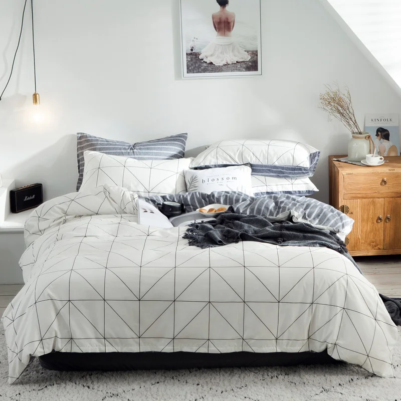 

ParkShin Nordic Bedding Set 100% Cotton Duvet Cover Bedspread Flat Fitted Sheet Set Twin Queen Bed Linen Set Double Bedclothes