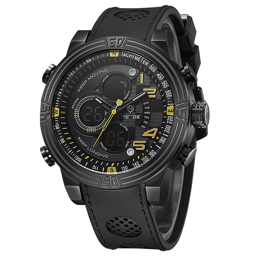 

2017 New Arrival WEIDE Relogio Masculinio Men's Waterproof Multifunction LCD Large Dial Quartz Watch Leather Band Wristwatch