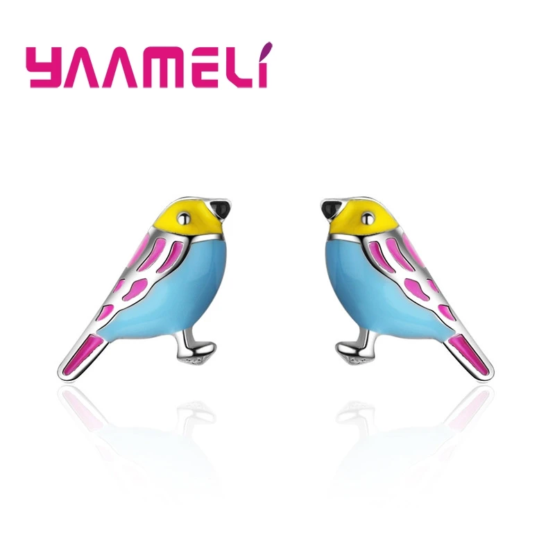 

YAAMELI Hot Sell 925 Sterling Silver Korean Style Summer Small Lovely Colorful Bird Stud Earrings For Women Animal Jewelry Gift