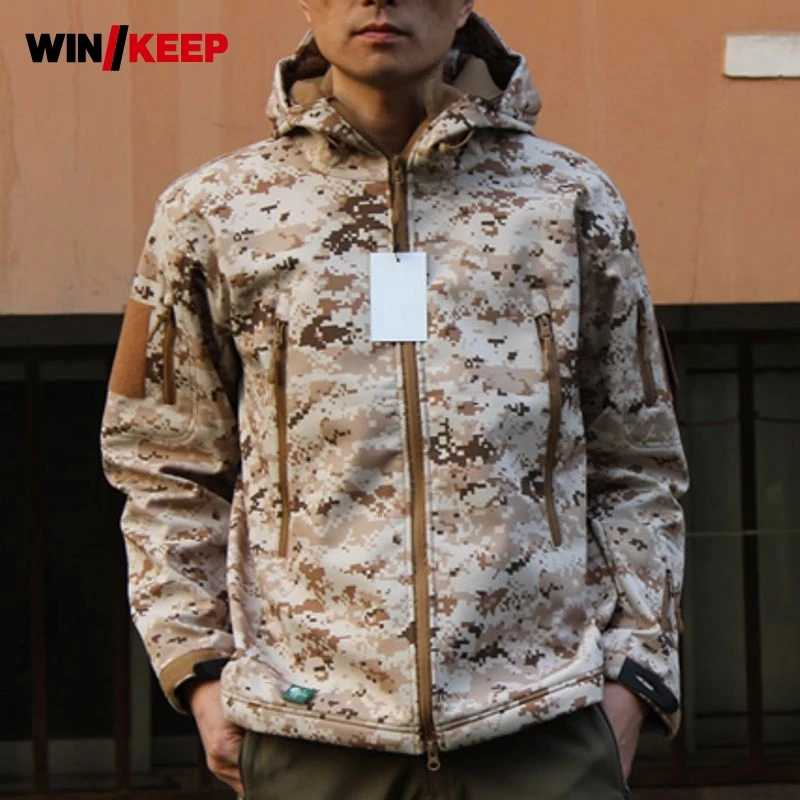

Man Winter Waterproof Hunting Fishing Camping Camouflage Outdoor Hiking Jacket Suit Army Military Hood Softshell Pant Plus Size