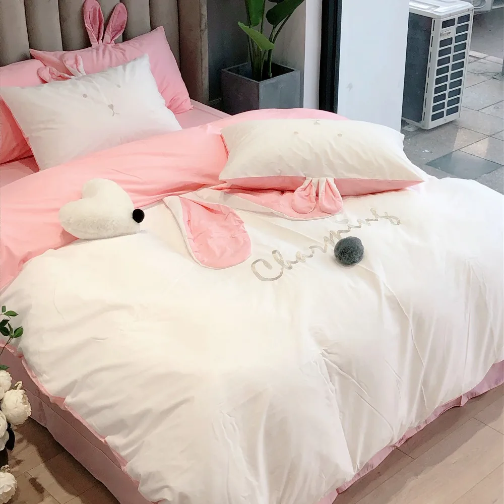 

Cartoon rabbit lovely bear princess 100%cotton 3/4pcs bedding set without comforter twin/full/queen/king size free shipping MR