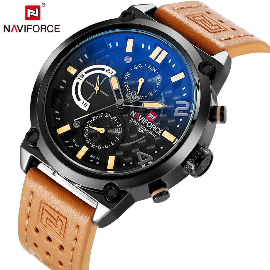 NAVIFORCE Luxury Brand Leather Analog Quartz Watches Men Functional Date Fashion Casual Wristwatches Clock Man Relogio Masculino