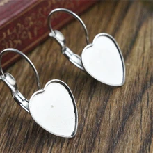 Не выцветает) 12 мм 10 шт нержавеющая сталь Сердце Французский рычаг назад серьги пустой/база, подходит 12 мм сердце стекло кабошоны, пуговицы(T7-30