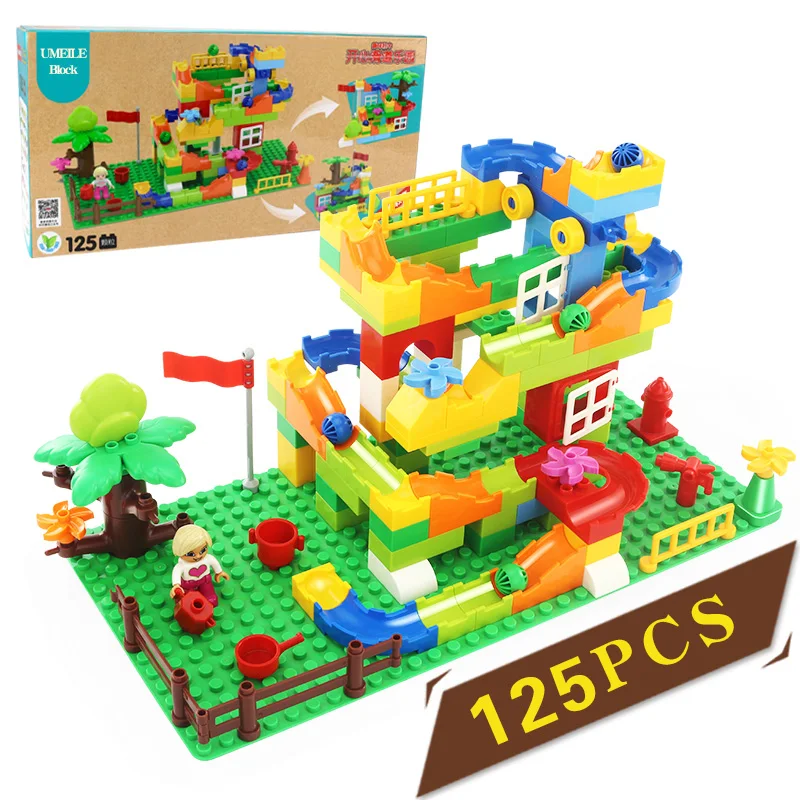 

UMEILE125/124pcs Race Run Maze Ball Track Big Size Building Blocks Plastic Funnel Slide Bricks Compatible With brick Kid Toys