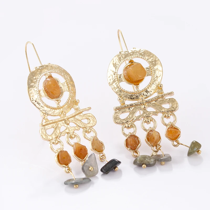 

AENSOA Unique Stone Pearl Tassel Alloy Drop Earrings Statement Ethnic 2 Style Long Geometric Earring For Women Fashion Jewelry