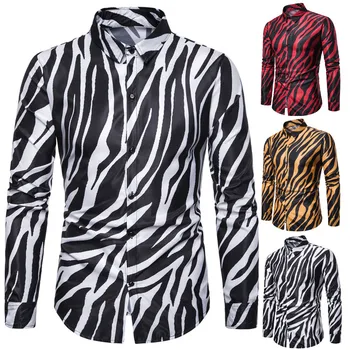 

European version of the large size new men's casual shirt nightclub personality zebra print long-sleeved shirt costumes