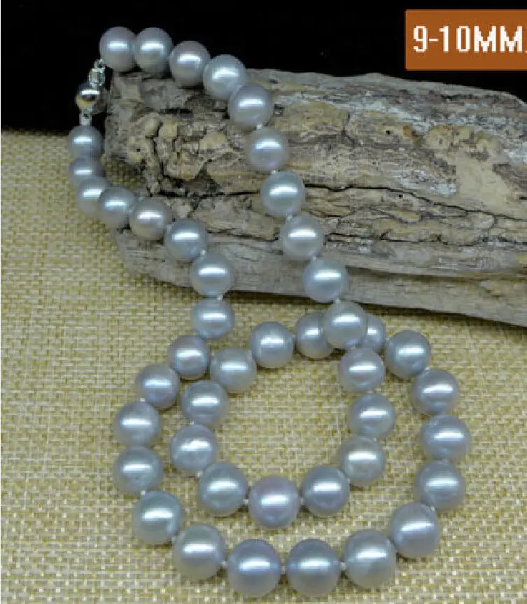 

VERY SURPRISING 18" 9-10 MM SILVER GREY SOUTH SEA NATURAL PEARL NECKLACE@