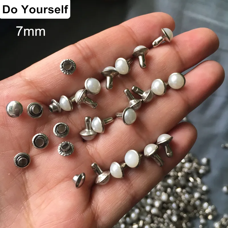 Free Shipping 100 sets of 7mm White Pearl Rivet Studs,Studs With Half