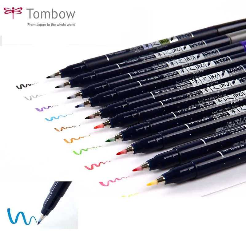 Tombow Fudenosuke Fude набор кистей из фетра для рисования маркеров 10 цветов для рисования каллиграфии эскизов заметок ручные ручки для рисования