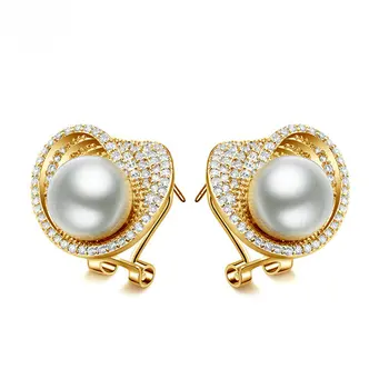 

Bilincolor fashion trendy luxury elegant gold color white pearl english lock stud earrings for women