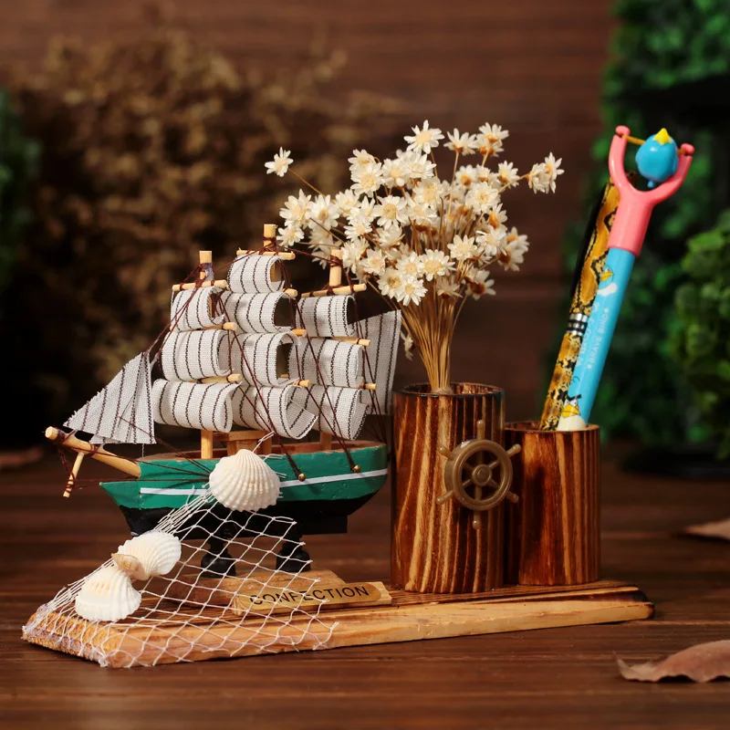Mediterraneann Стиль деревянные парусные корабль K1313Handmade резные Pencase модель лодки Офис
