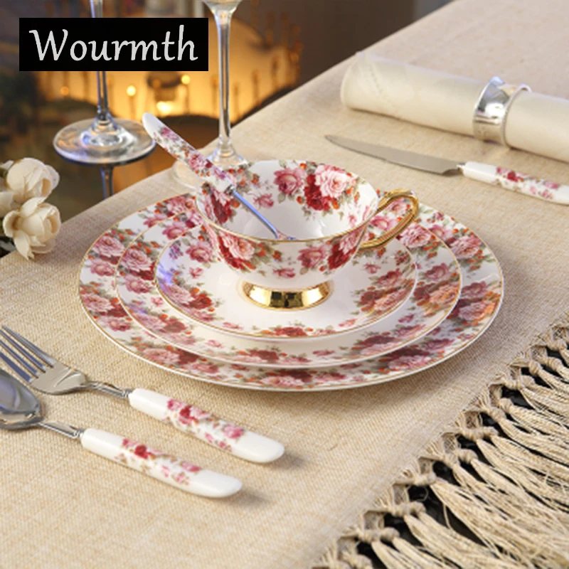 

British Small Fresh style Bone China Dinner Plates Steak Plates Food Tray Restaurant Tableware Knife fork Coffee Cup 8 piece/Set