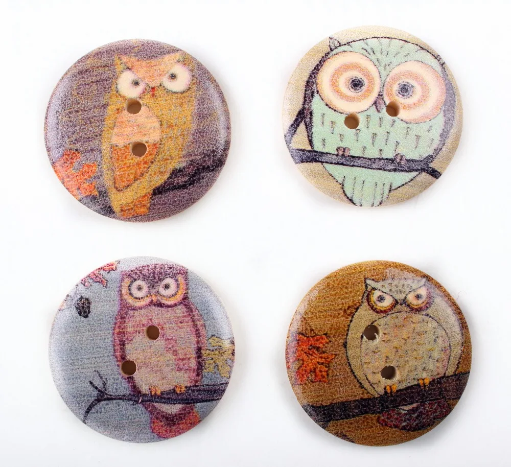 50P 3cm Round Wooden Buttons Owl natural wood sewing supplies craft