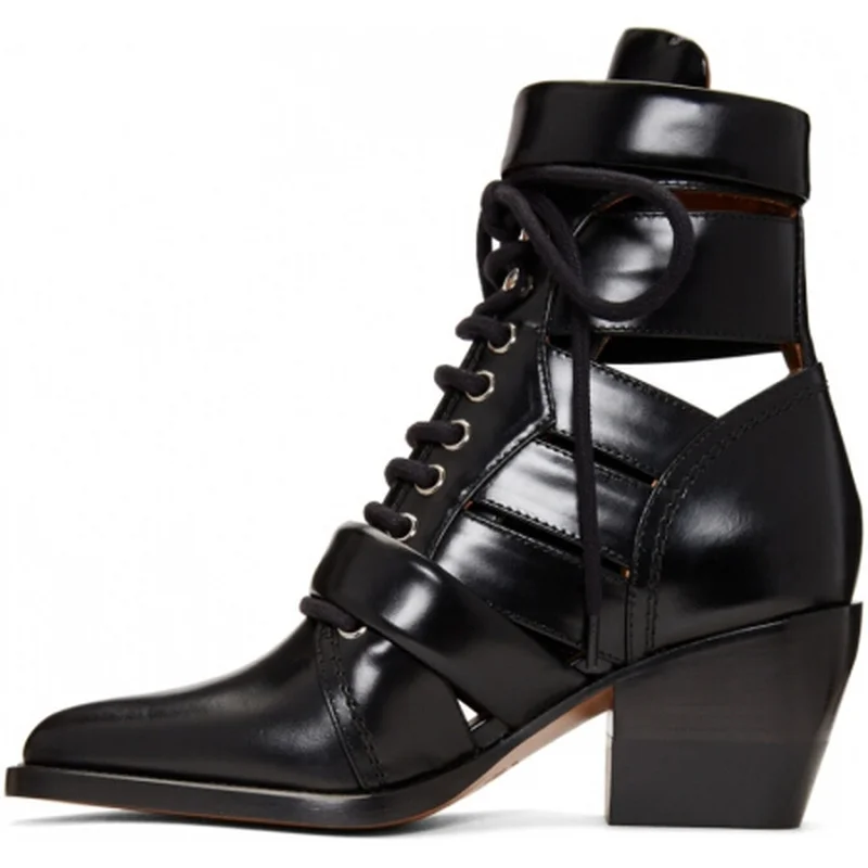 

Genuine Leather Cowhide Ankle Boots Womens Shoes Roller-buckle Straps At Vamp and Ankle Boots for Women Lace-up Luxury Shoes