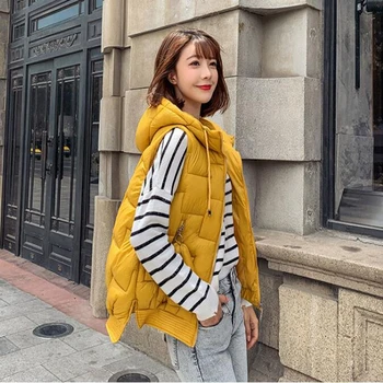 

br new Women Vest Autumn Winter Jacket Pocket Hooded Coat Warm Casual Cotton Padded Vest female Slim Sleeveless Waistcoat