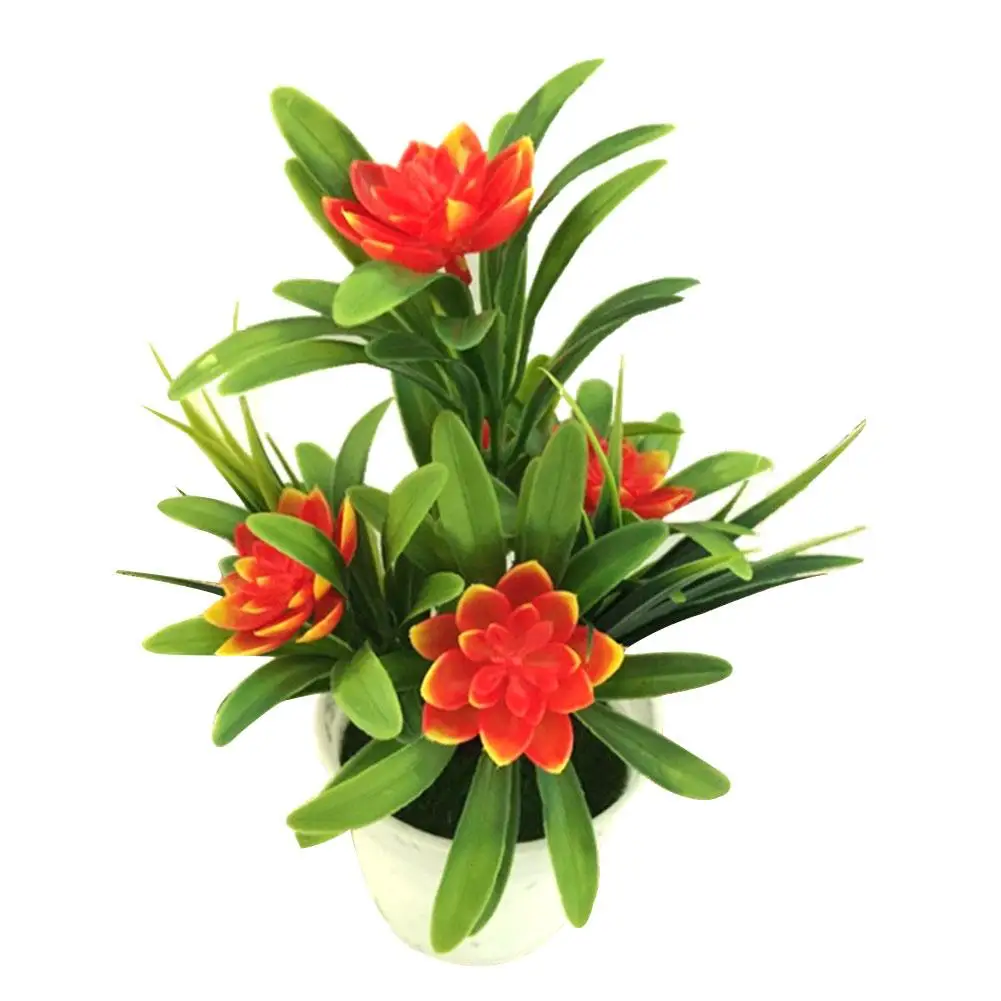 

Artificial Flower Potted Plant With 5 Small Lotus Simulation Bonsai Desktop Ornaments With Gorgeous Color And Unique Modelling