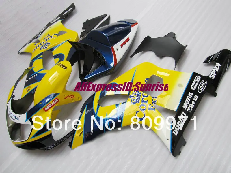 

Yellow blue Fairing kit for SUZUKI GSXR600 750 GSXR600 GSXR750 GSX-R600 750 K1 01 02 03 2001 2002 2003 Fairings set+7gifts