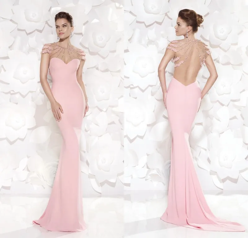 

2015 New Arrival Formal Mermaid Evening Dresses Sweetheart Beaded Top Backless Light Pink Prom Party Gown