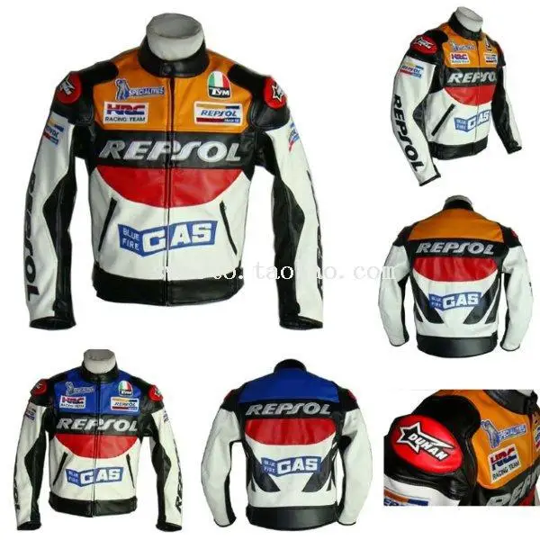 Top quality Repsol PU leather jacket with 5 pieces protector Motocross racing motorcycle jacket clothing Blue