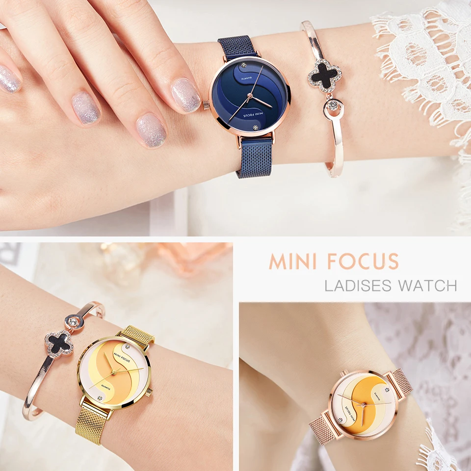 MINIFOCUS Watch Women Fashion Dress Quartz Watch Luxury Brand Ladies Full Steel Mesh Strap Waterproof Watches Female reloj mujer