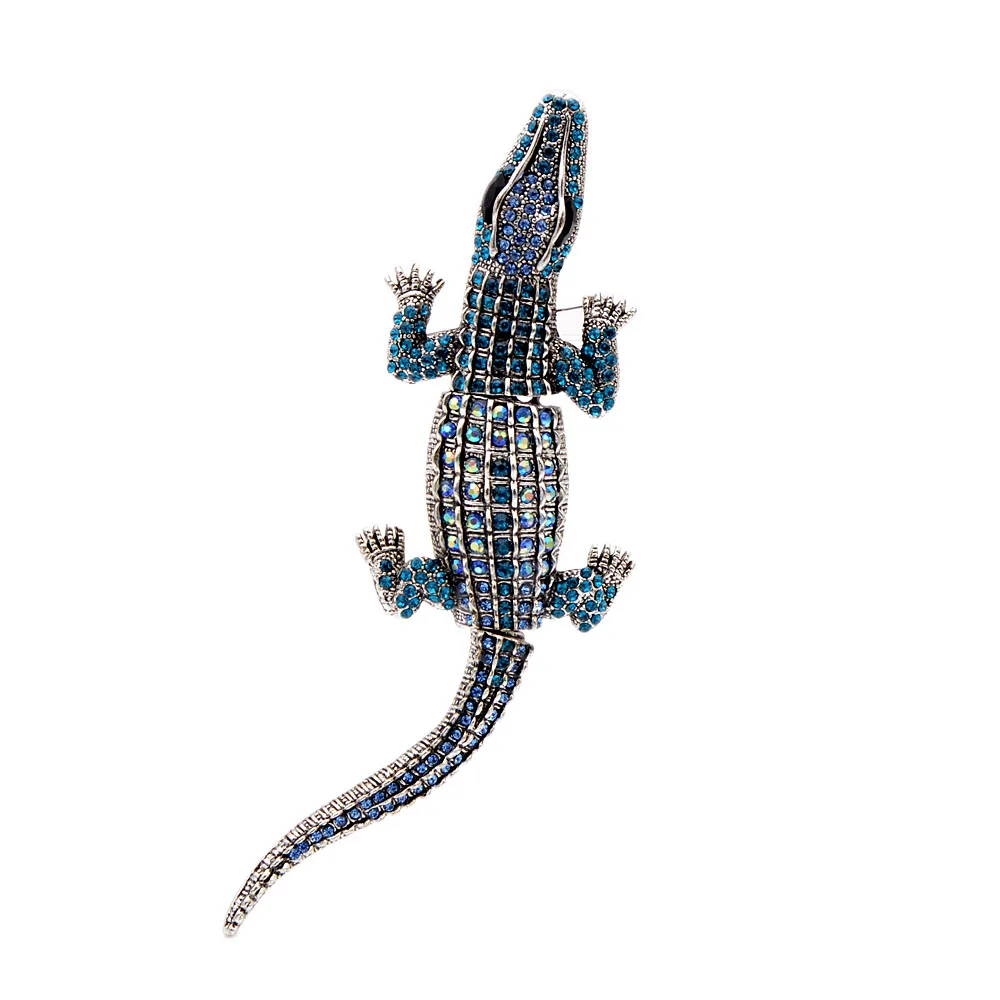 Винтажная женская брошь в виде крокодила CINDY XIANG, необычное украшение со стразами в виде большого крокодила, доступно 3 цвета - Окраска металла: blue