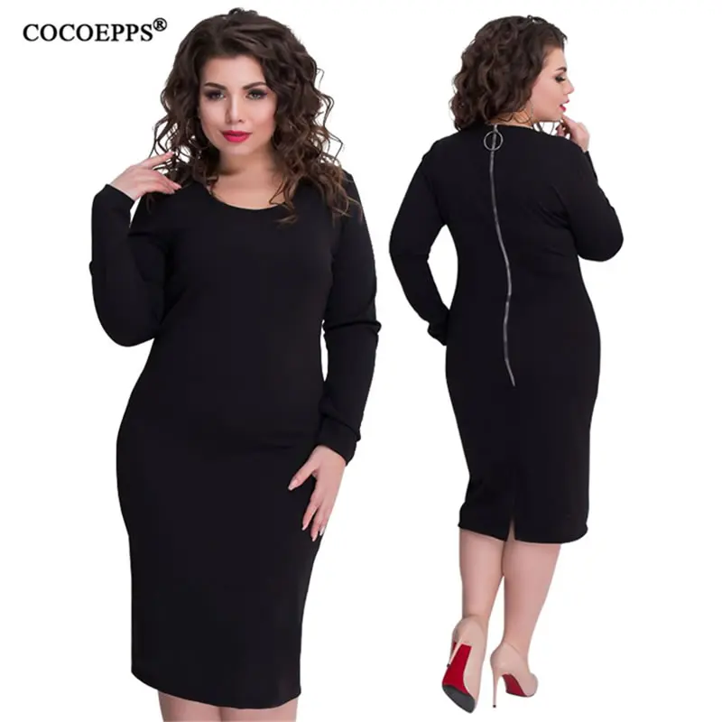 COCOEPPS 5XL 6XL 2019 осень большие размеры женское платье плюс зимнее офисное