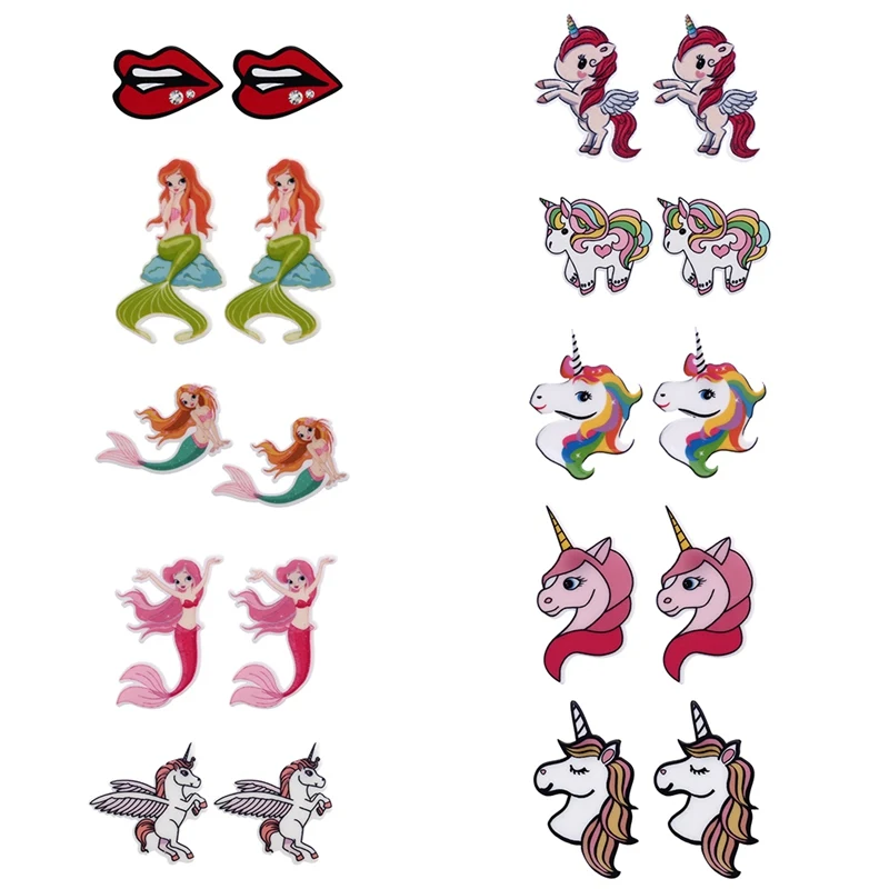 

2019 Cute Mermaid Delicate Personality Colorful Unicorn Earrings Woman Girls Unicorn Earrings Stud Cartoon Horse Jewelry