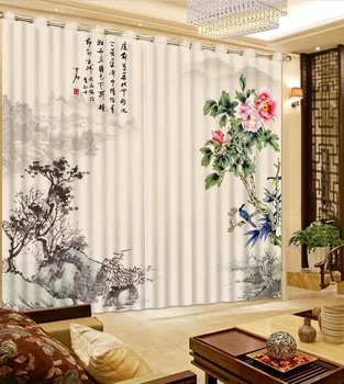 

Print 3D Blackout Curtains For Living Room Bedding Room Drapes Cotinas Para Sala Watercolor Ink Landscape Painting 3D Curtain