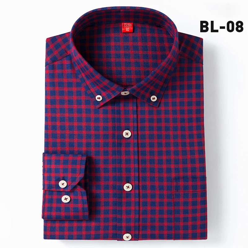 NIGRITY мужская повседневная клетчатая рубашка с длинным рукавом, приталенная Мужская рубашка из ткани Оксфорд, деловая рубашка, брендовая мужская одежда, размер S-4XL - Цвет: BL-08