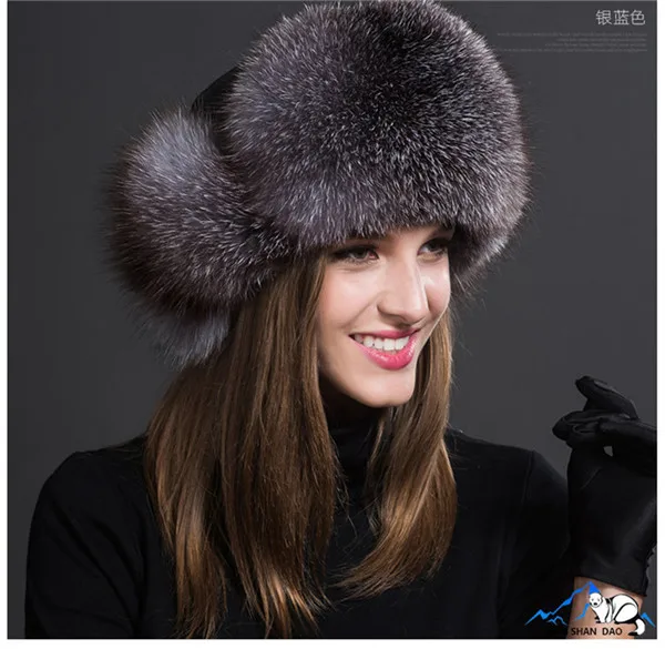 Russia Hot Item Fashion Winter Raccoon&bomber Fox Fur Hat With Ear Flaps For Women Thick and warm Winter Cap mens winter bomber hats Bomber Hats