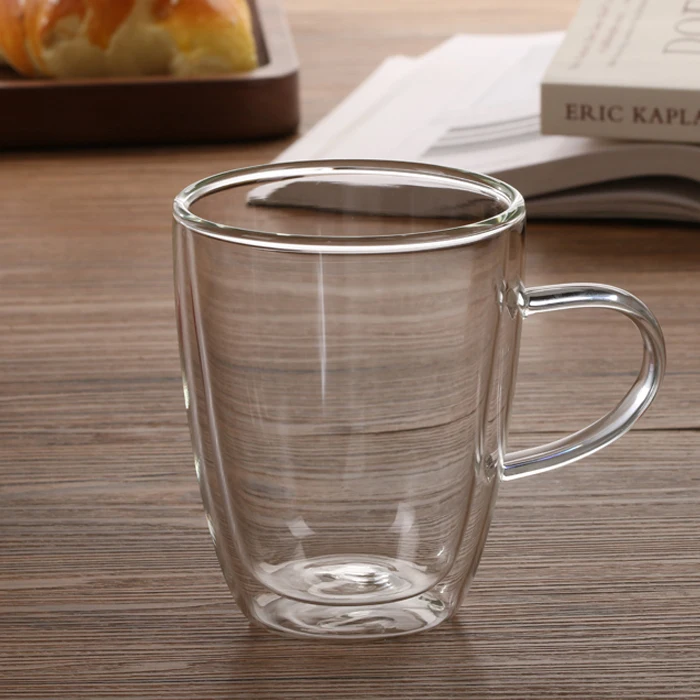 

Free shipping American style 350ml/450ml double walled glass coffee mugs, borosilicate heat resisting glassmilk cup