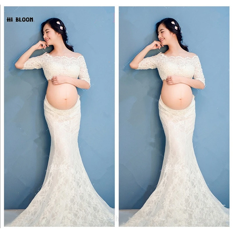 Горячая королевский беременных Для женщин фотографии моды реквизит длинные Кружево платье Queen Стиль Romatic белый Цвет фотосессии рубашки