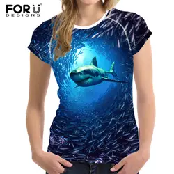FORUDESIGNS 3D с принтом акулы футболка для Для женщин Летний стиль короткий рукав женские футболки для девочек с круглым вырезом футболки