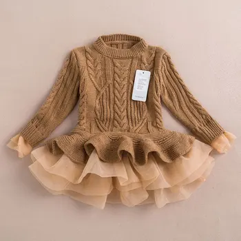 

Girl Dress Christmas Knitted Chiffon Winter Kids Girls Clothes Children CLothing Girl Dress Thick Warm spring dress k1