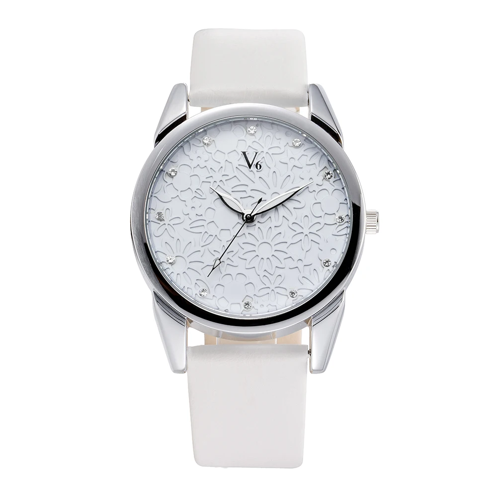 V6 Women Watches Brand Flowers Fashion Quartz Watch Genuine Leather Watch Women relogio feminino reloj