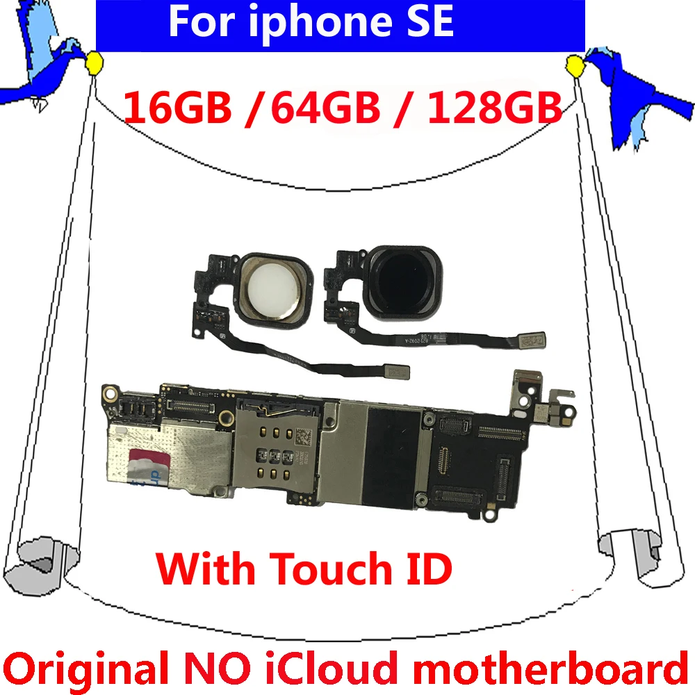 16 ГБ 32 64 Бесплатный iCloud оригинальная материнская плата с/без Touch ID для iphone 5SE SE