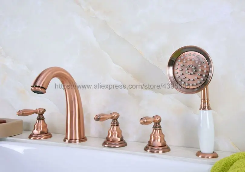 Deck Mounted Widespread Bathtub Faucet 3 Handles Bath Shower